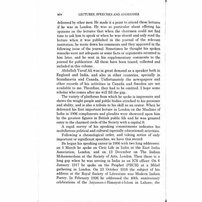 Abdullah Yusuf Ali's Lectures, Speeches and Addresses